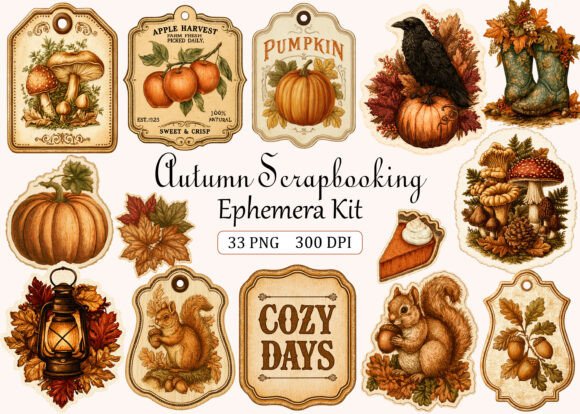 Download Autumn Scrapbooking Ephemera Kit - Ephemera Collection