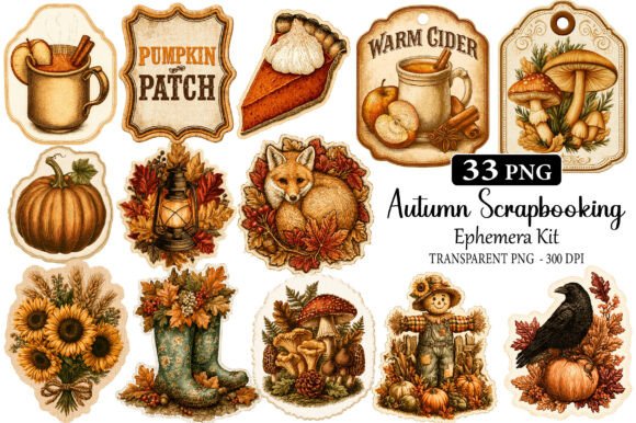 Download Autumn Scrapbooking Ephemera Kit - Ephemera Collection