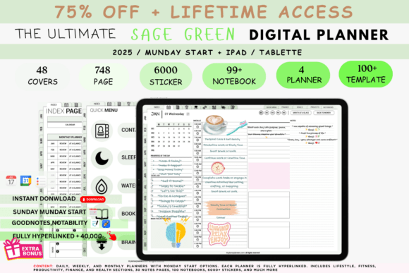 Download Vertical Weekly Digital Planner Sage Gre - Premium Resources
